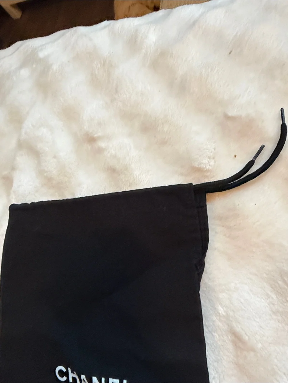 CHANEL Black Drawstring Pouch Dust Bag with White Logo